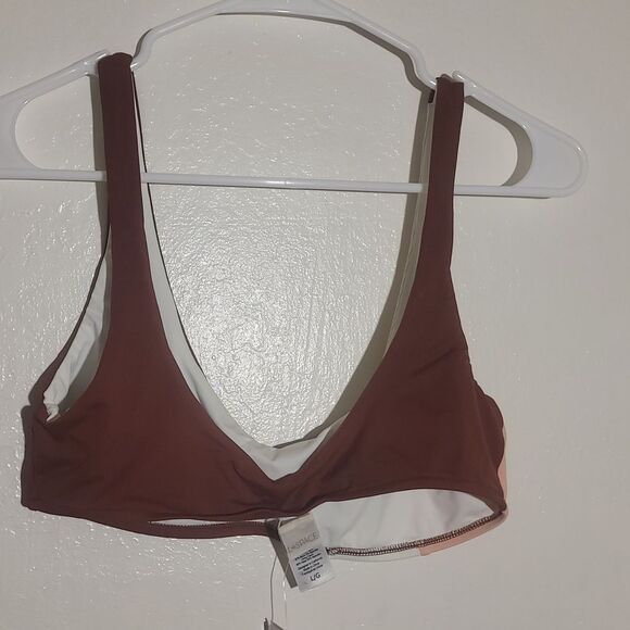 L * Space  by Monica Wise Swimsuit Top L NWT Color Block Ibiza Brown Pink White - Picture 6 of 8